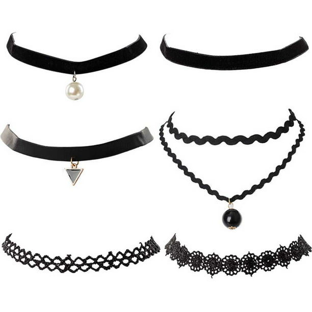 6pcs Gothic Punk Velvet Tattoo Lace Collar Choker Pendant Necklace Jewelry Set